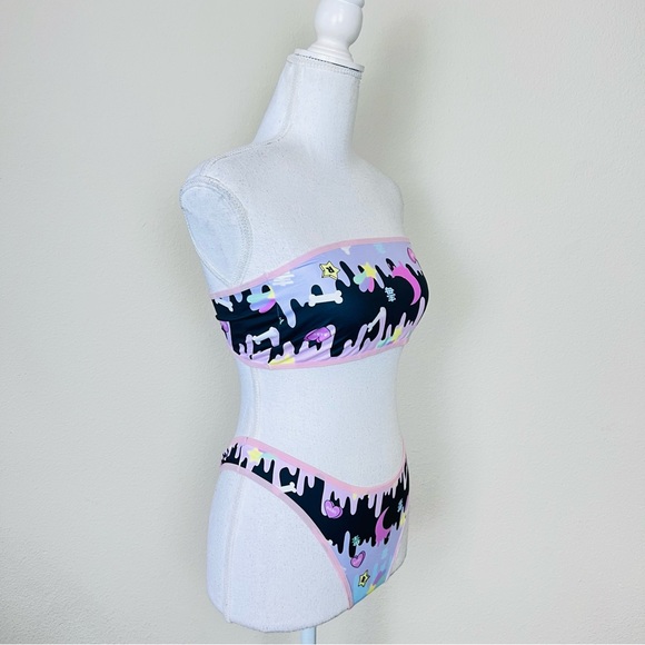 NWT Black & Pink Kawaii Goth Bandeau Tube Top & Bottoms Lingerie Rave Set - Picture 3 of 11